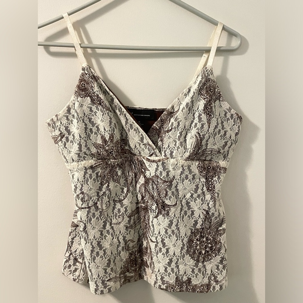 Vintage INC Y2K Babydoll Lace overlay spaghetti strap top Sz M Fairycore Boho